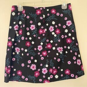 LOFT Women’s Black Embroidered Skirt with Pink and White Floral Design